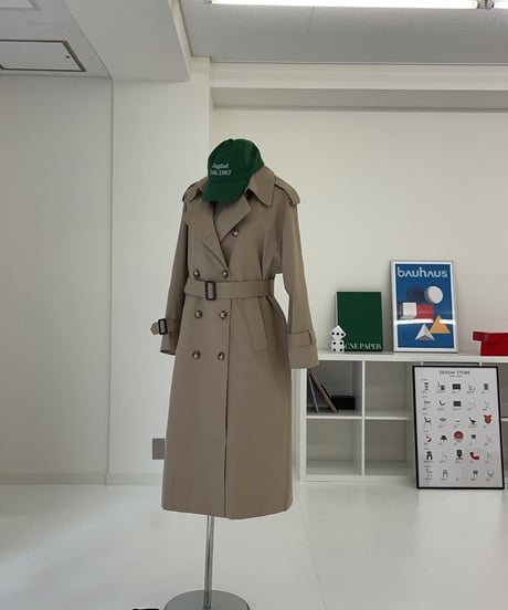 ［long length］cotton trench coat (beige/black)