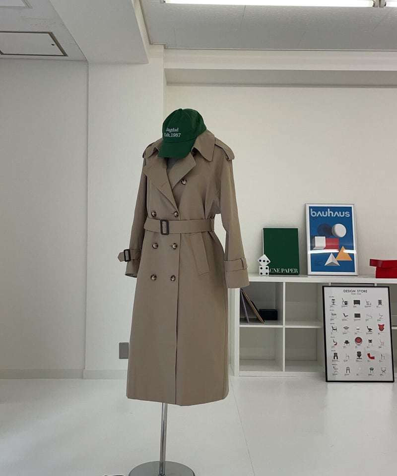 long length］cotton trench coat (beige/black) |