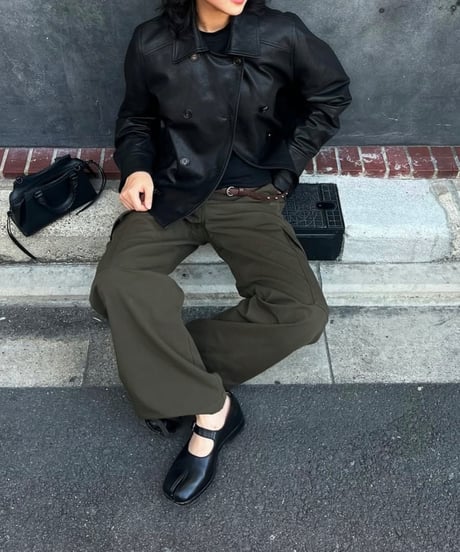 double-breasted short leather coat