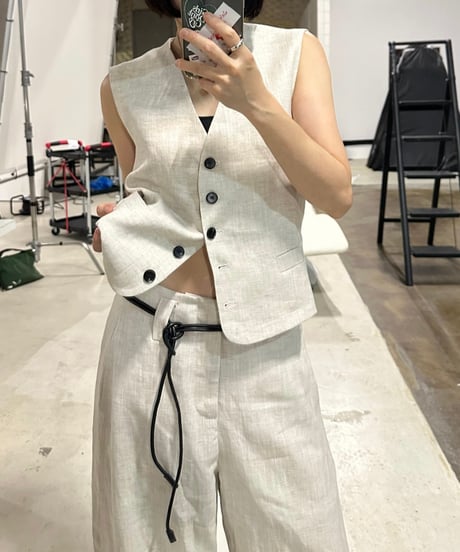 linen vest&slacks setup ecru