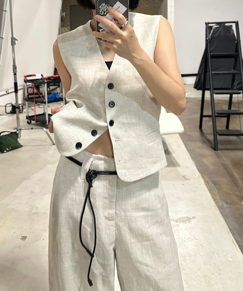 pre-order］linen vest&slacks setup ecru | ok.soon