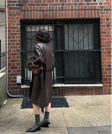 classic leather coat middle length