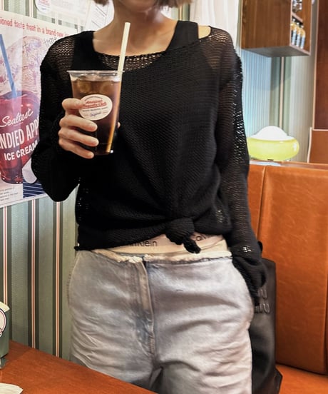 linen mesh knit(black,beige)