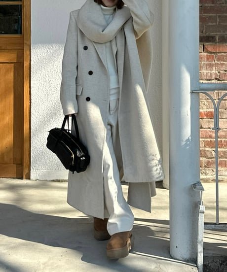 white chester coat with scarf