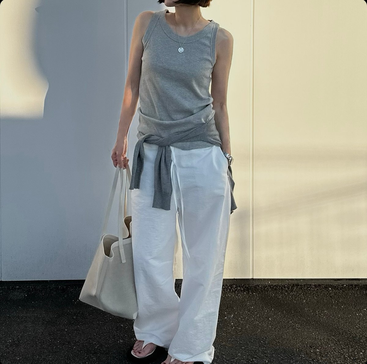 drawstring cotton pants white | ok.soon 