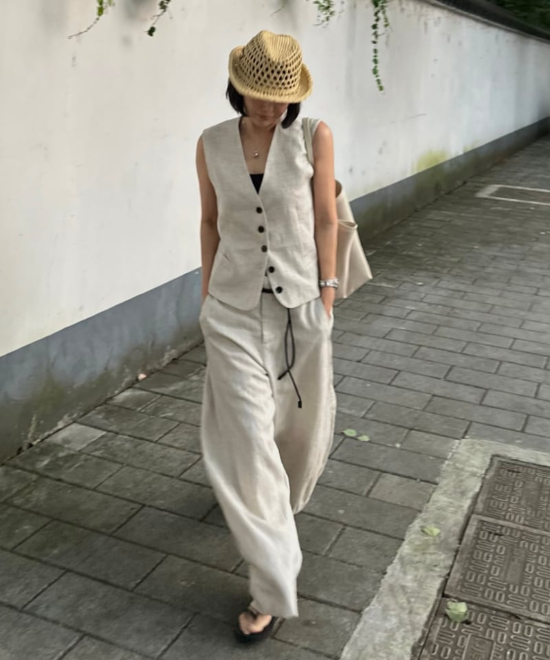 pre-order］linen vest&slacks setup ecru | ok.soon