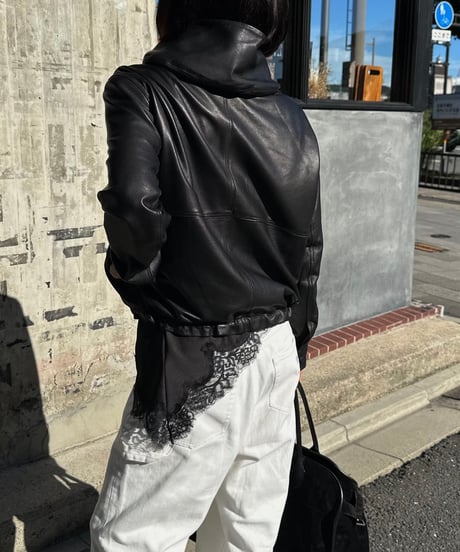 hooded leather blouson(black)