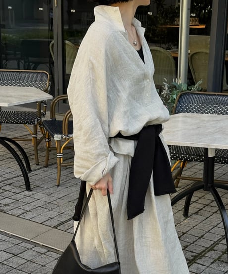 linen shirt&long skirt relax setup