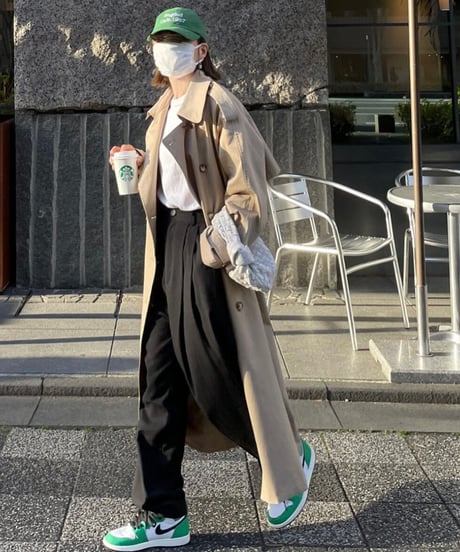 ［long length］cotton trench coat (beige/black)