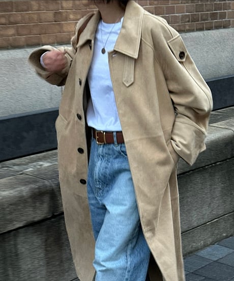 suede leather long coat