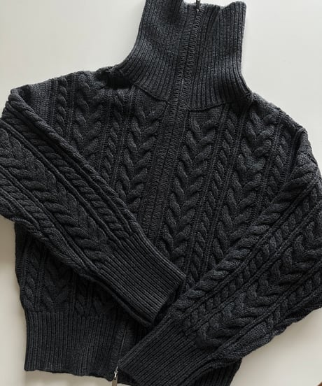 wool blend zip up cable knit