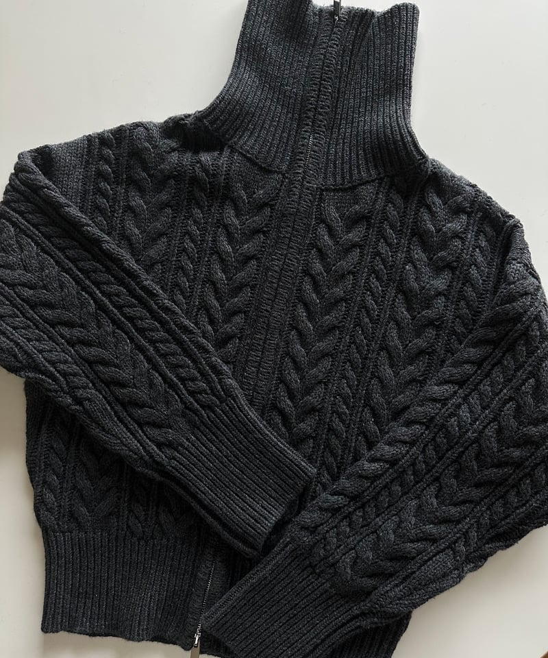 wool blend zip up cable knit | ok.soon