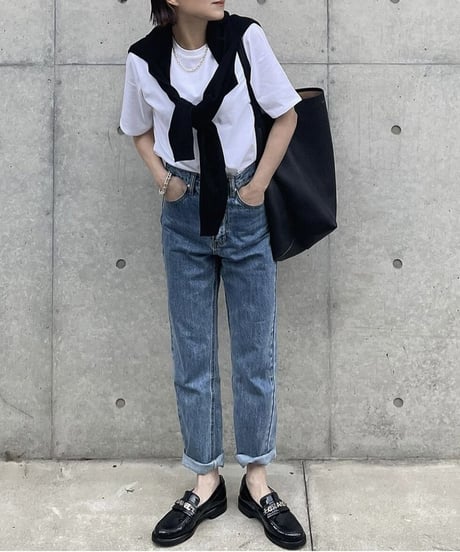 high waist tapered denim