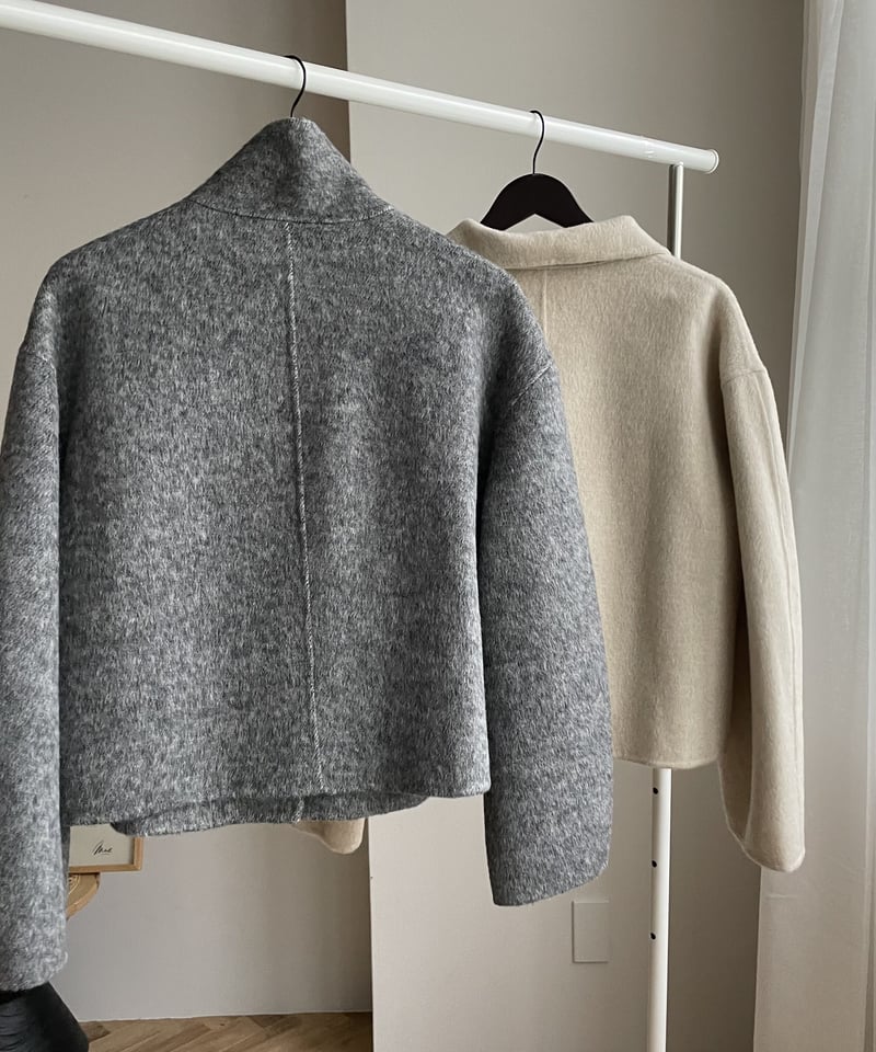 スタンドカラーショートコートgray,ecru | ok.soon スタンドカラーショートコートgray,ecru | ok.soon