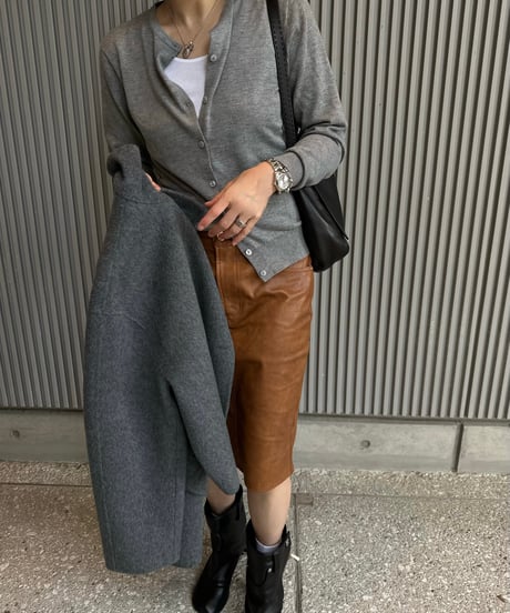 ok.soon×piccadilly faux-leather middle skirt brown