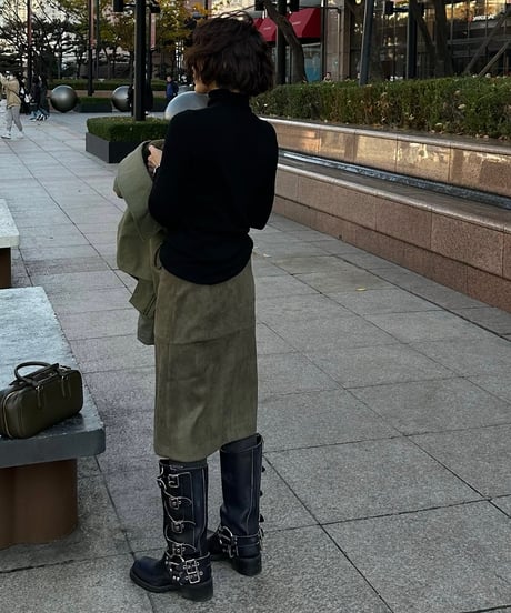 suede midi skirt khaki