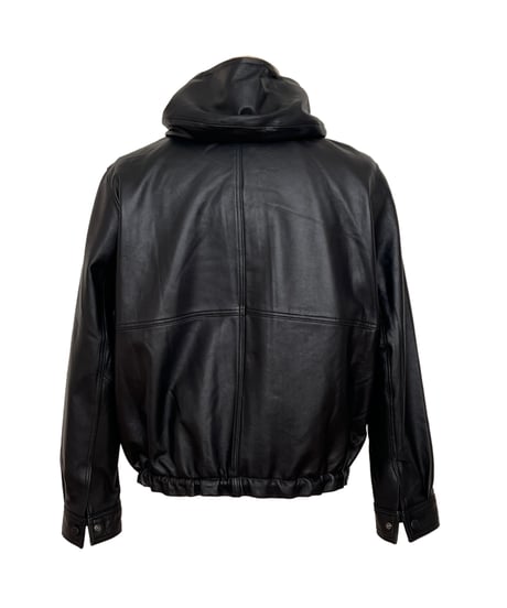 hooded leather blouson(black)