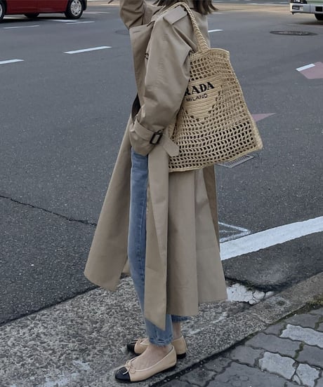 ［long length］cotton trench coat (beige/black)