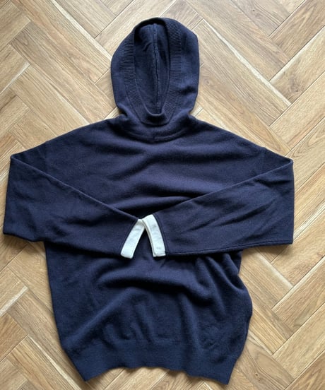 navy hoodie knit & mock neck long sleeve