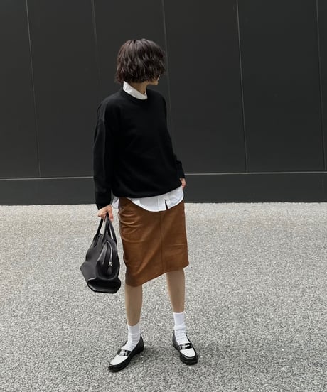 ok.soon×piccadilly faux-leather middle skirt brown