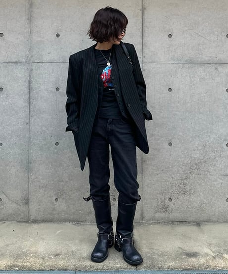 pinstripe collarless jacket&vest