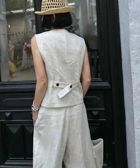 linen vest&slacks setup ecru