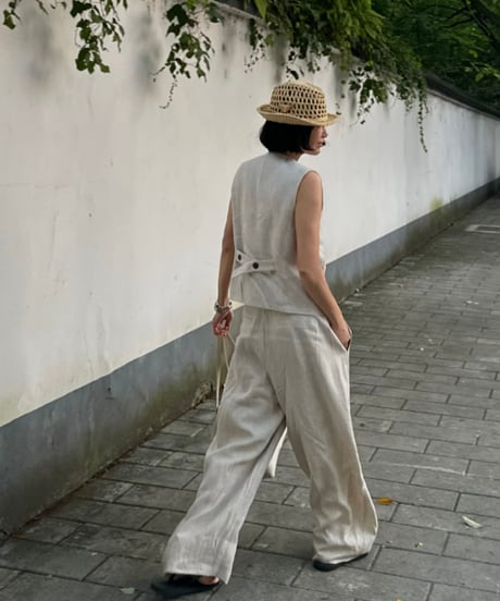 linen vest&slacks setup ecru
