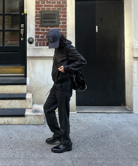 hooded leather blouson(black)
