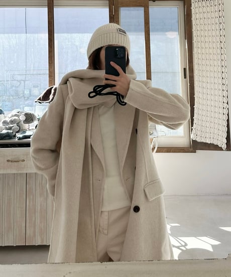 white chester coat with scarf