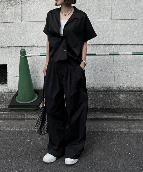 nylon wide pants black