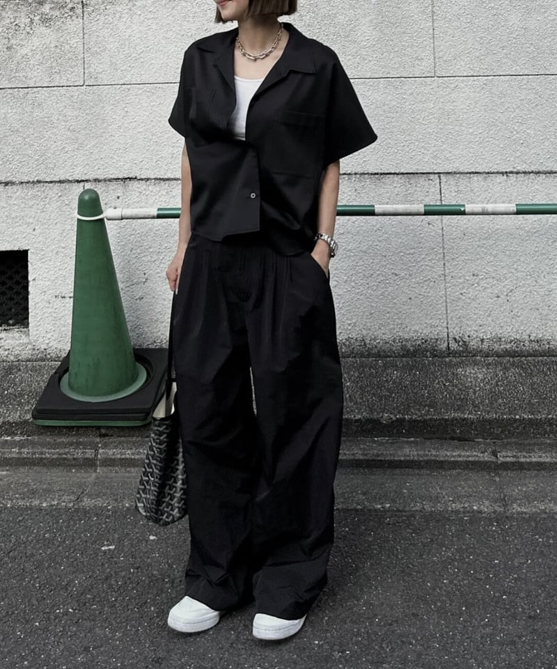 nylon wide pants black | ok.soon