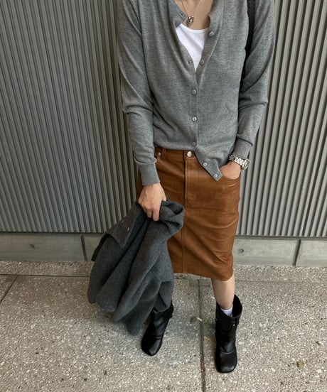 ok.soon×piccadilly faux-leather middle skirt brown
