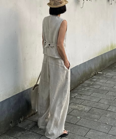 linen vest&slacks setup ecru