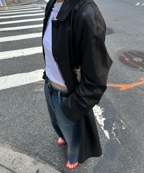 classic leather coat middle length