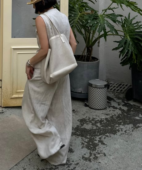 linen vest&slacks setup ecru