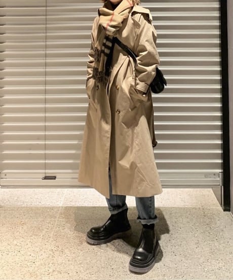［regular length］cotton trench coat (beige/black)