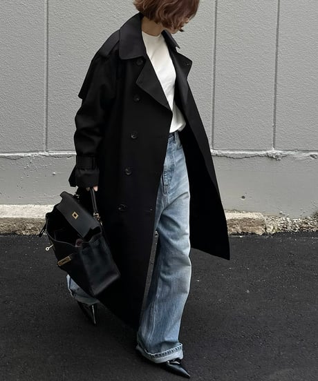 ［long length］cotton trench coat (beige/black)