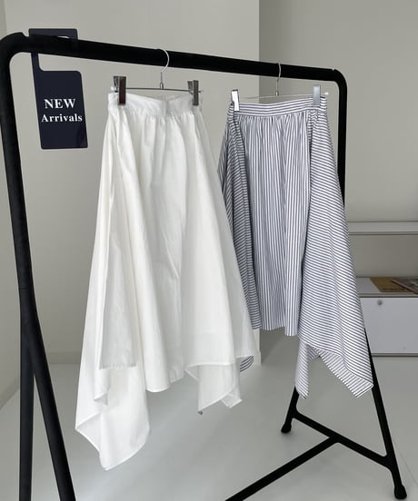 irregular hem long skirt(stripe/white)