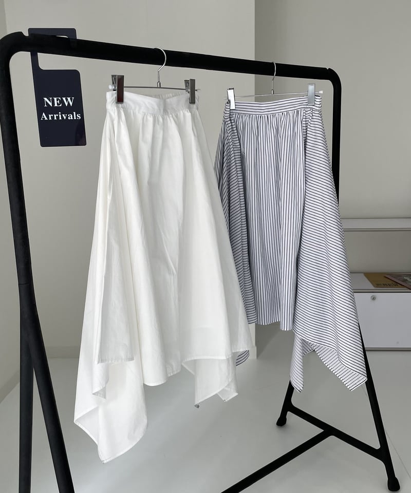 irregular hem long skirt(stripe/white) | ok.soon