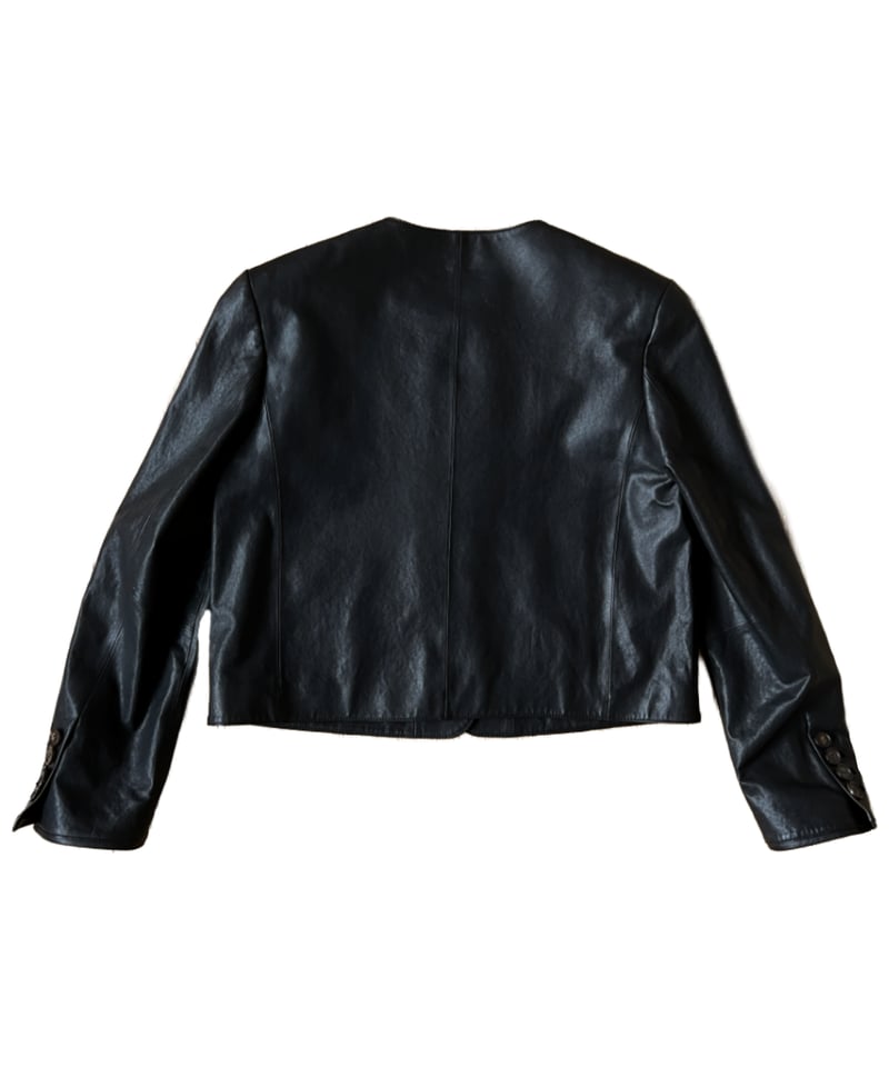 collarless leather jacket | ok.soon