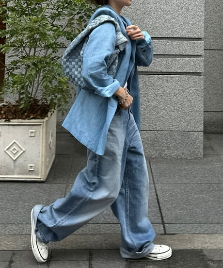pencil stripe linen jacket blue