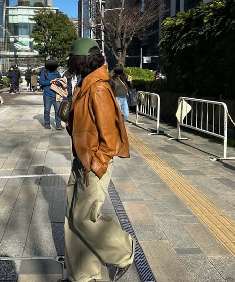 hooded leather blouson(camel)