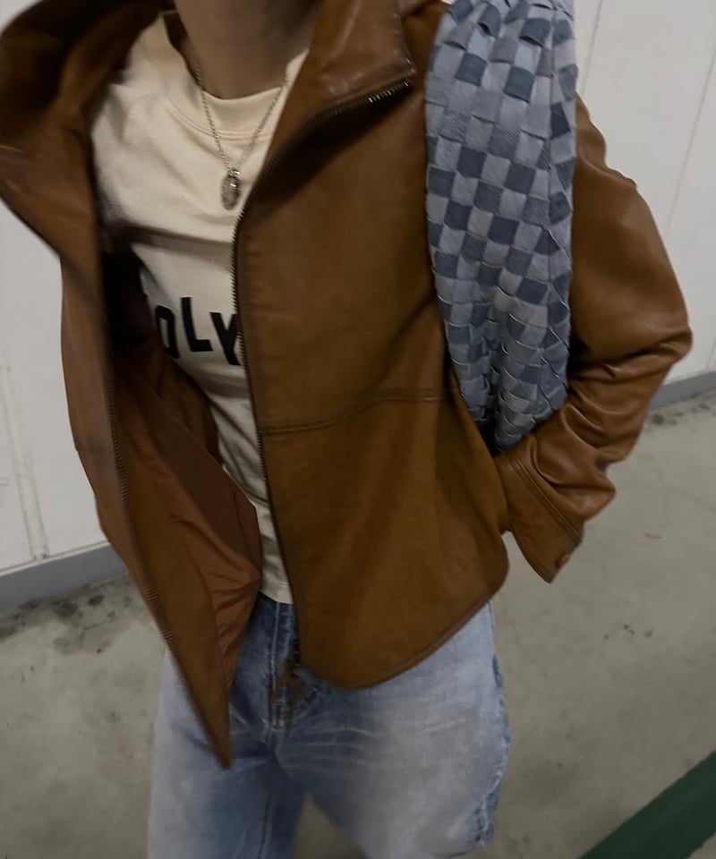 hooded leather blouson(camel) | ok.soon