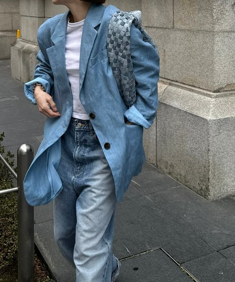 pencil stripe linen jacket blue