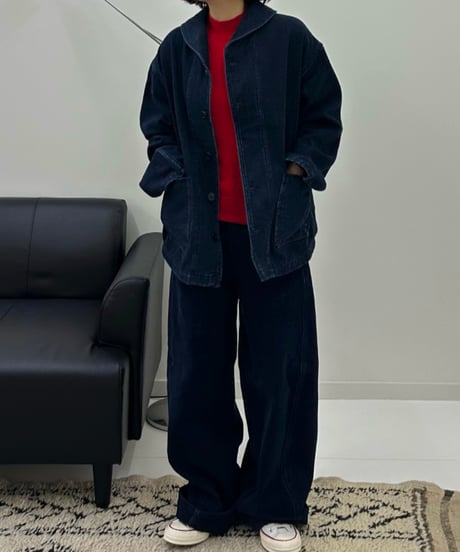 navy denim jacket & navy denim casual pants
