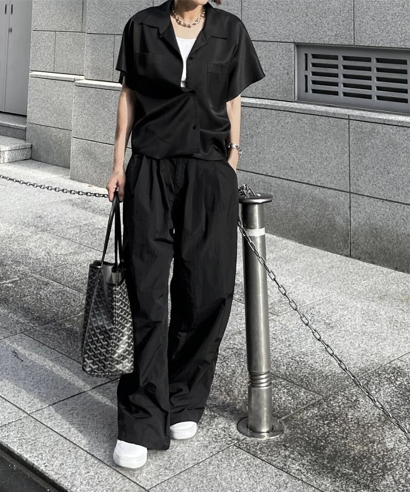 nylon wide pants black | ok.soon