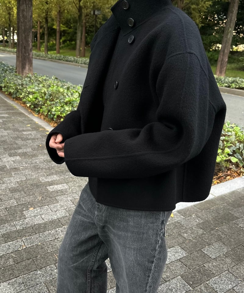 stand collar short coat(gray/black) | ok.soon stand collar short coat(gray/black) | ok.soon
