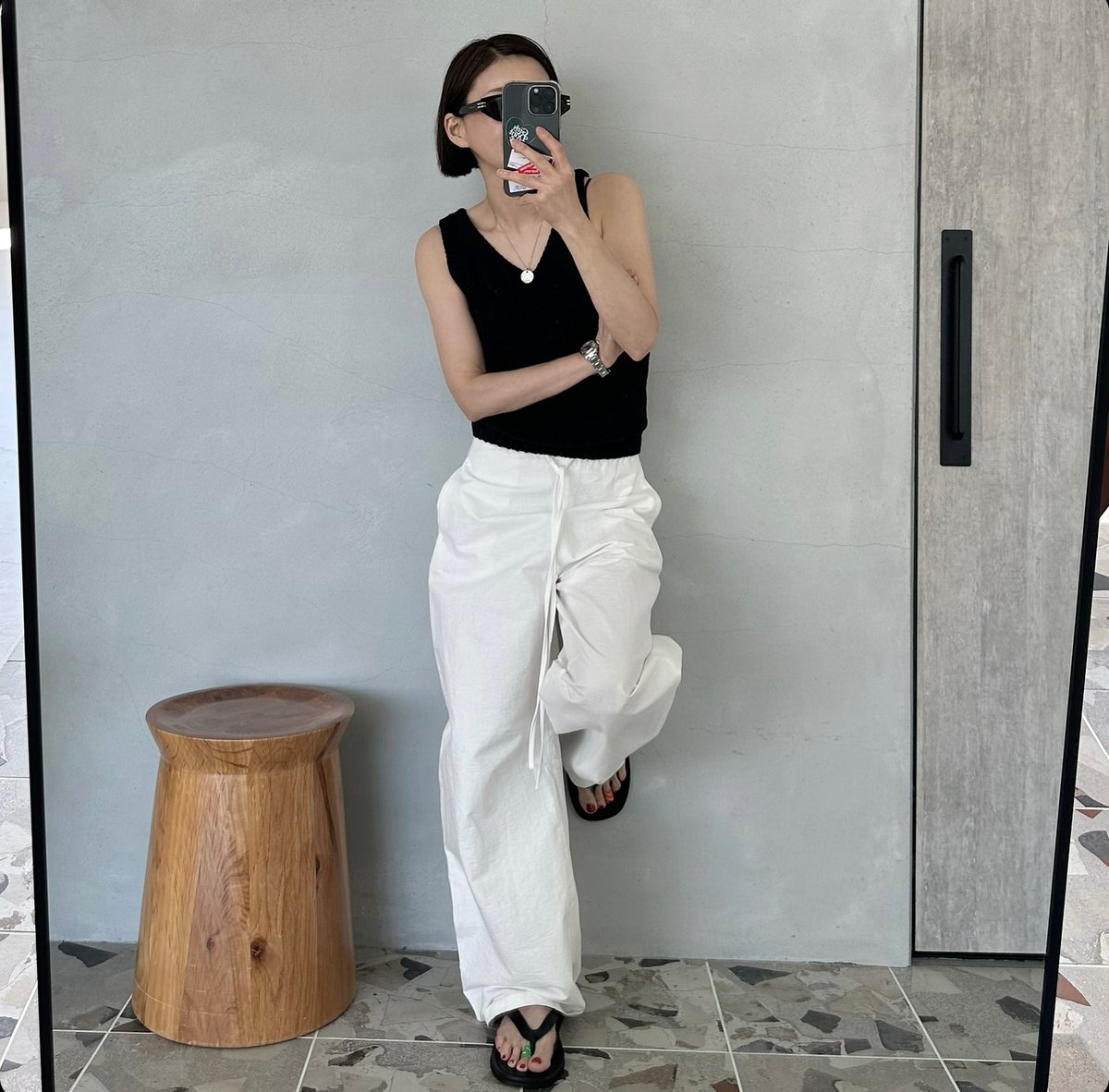 drawstring cotton pants white | ok.soon 