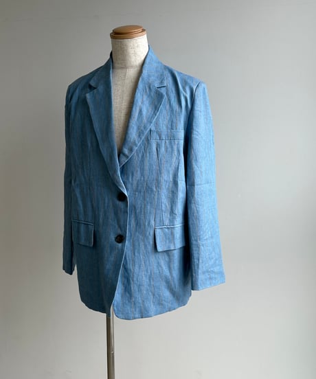 pencil stripe linen jacket blue