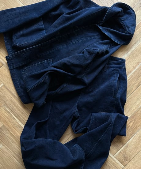 navy denim jacket & navy denim casual pants